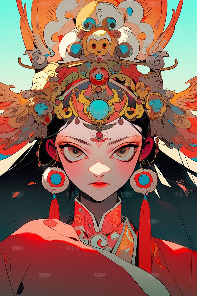 京剧女孩国粹中国风插画