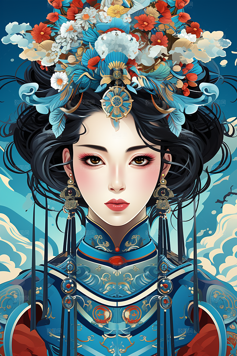 京剧女孩国潮国粹插画