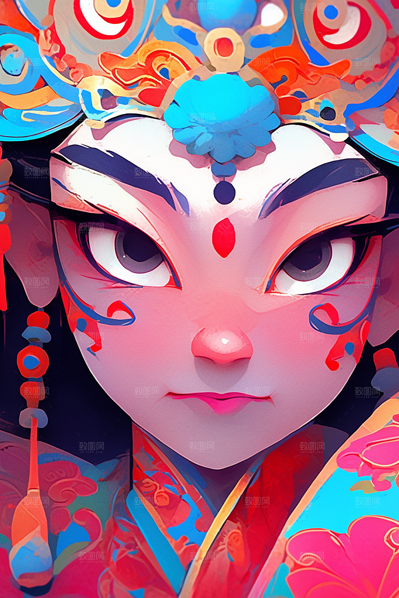 京剧女孩手绘中国风插画