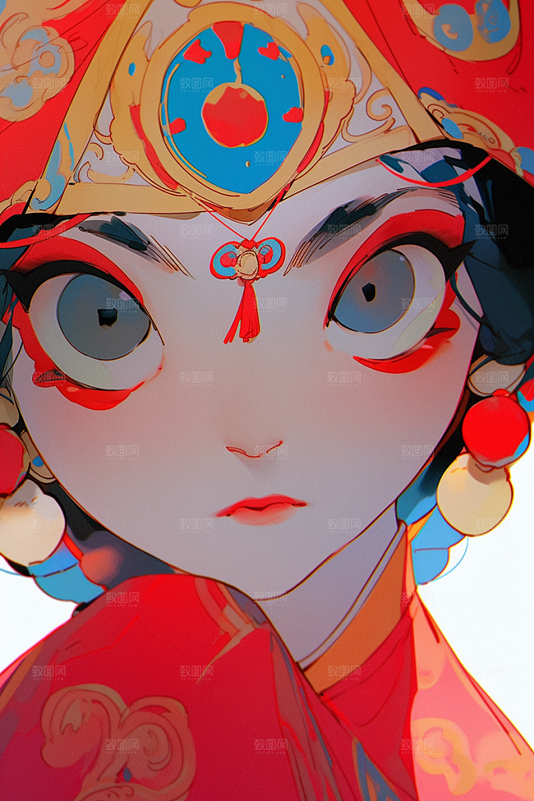 京剧女孩扮相国粹插画