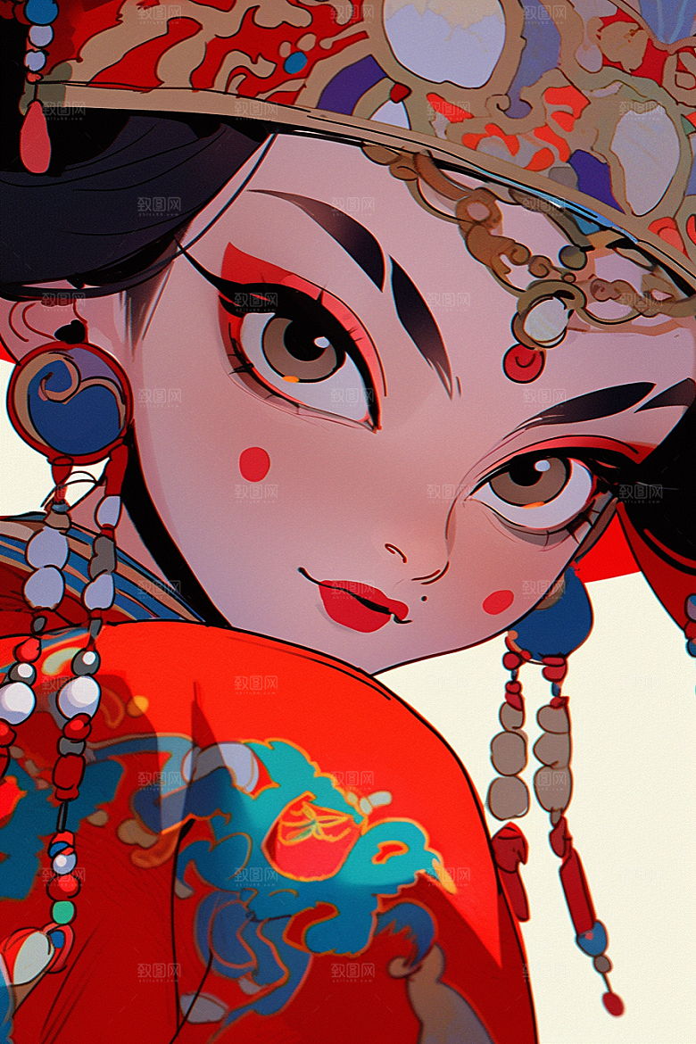 京剧女孩中式手绘插画