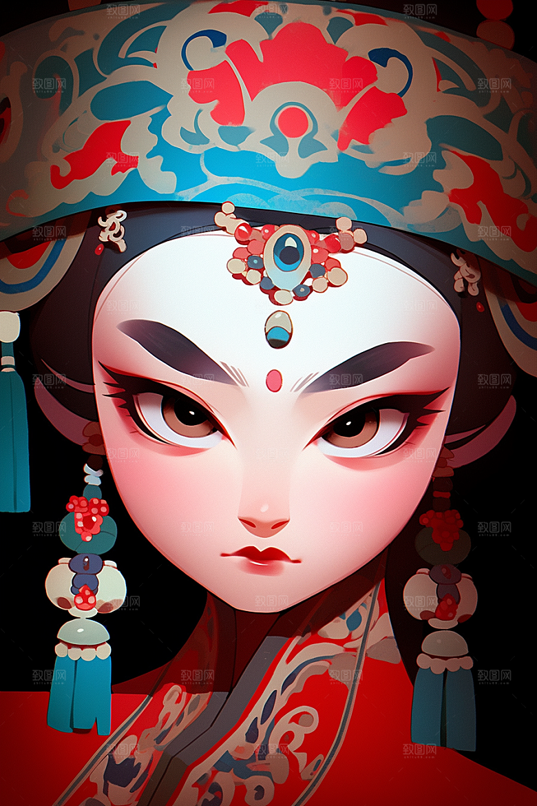 京剧女孩手绘中国风插画
