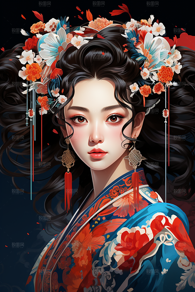 京剧女孩国粹手绘插画