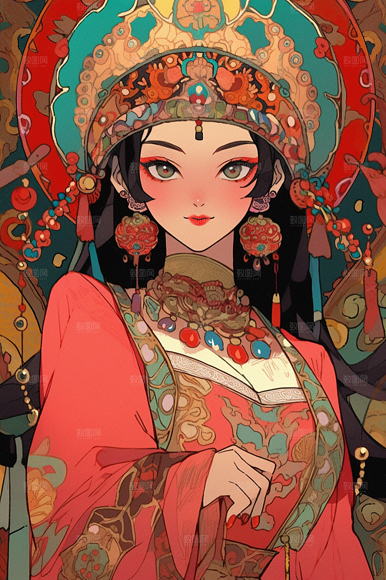 京剧女孩国粹中式插画
