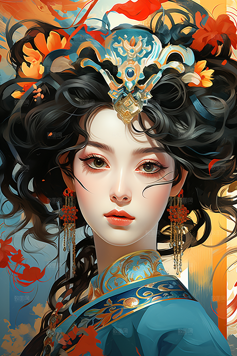 京剧女孩国粹手绘插画