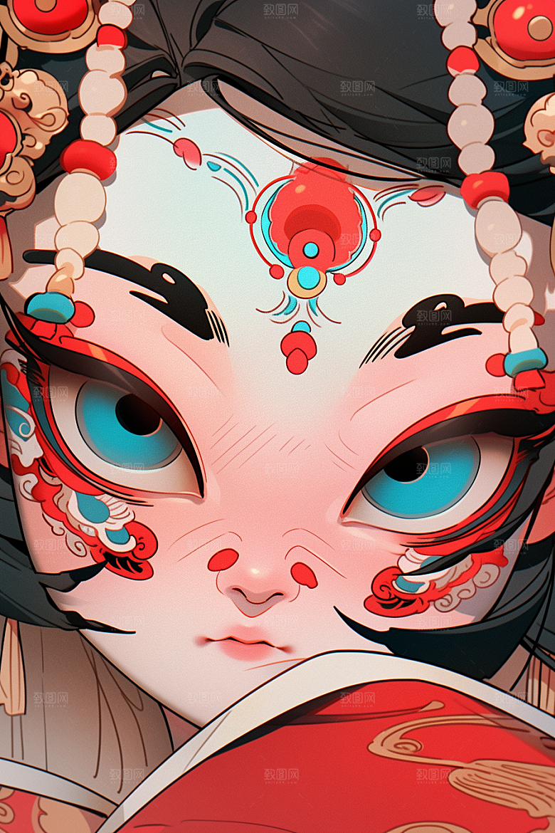 京剧女孩手绘传统风格插画