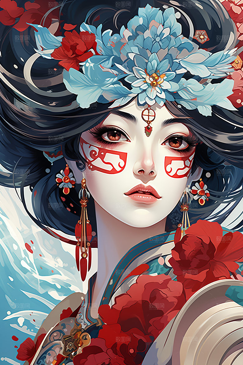 京剧女孩戏剧中国风插画