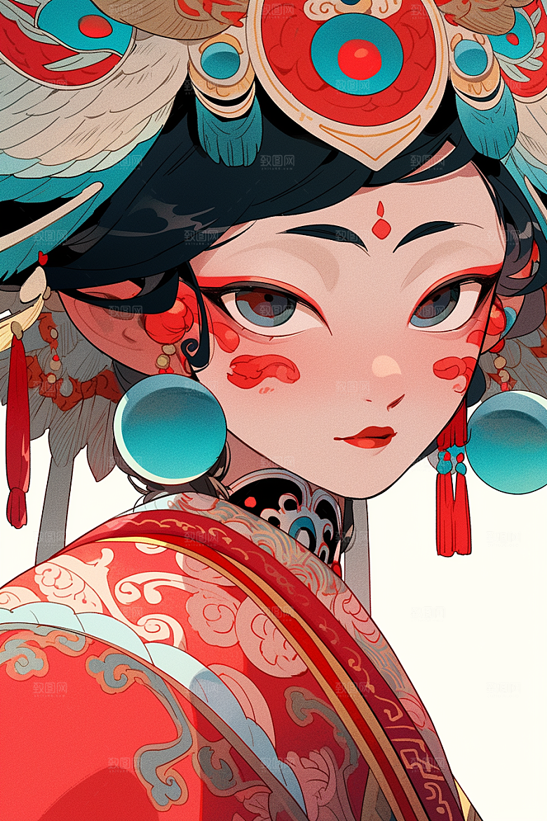 京剧女孩传统风格手绘插画