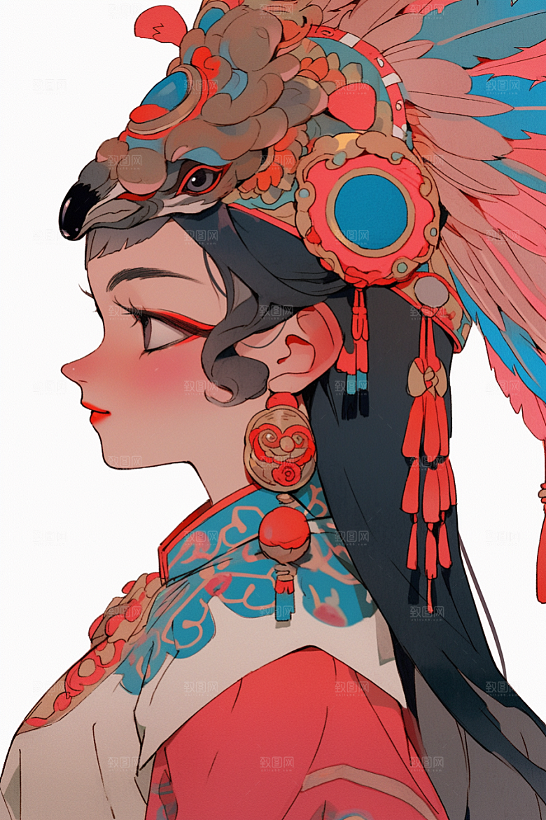 京剧女孩国潮传统风格插画