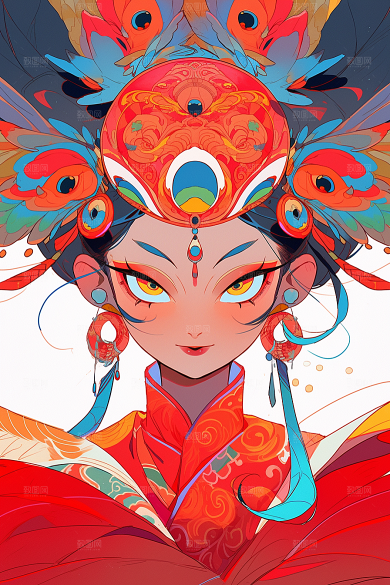 京剧女孩扮相国潮插画
