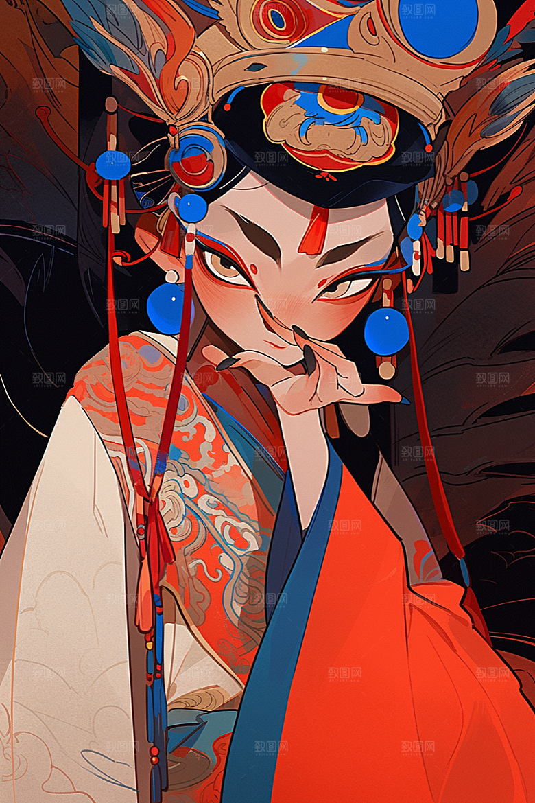 京剧女孩传统风格戏曲插画