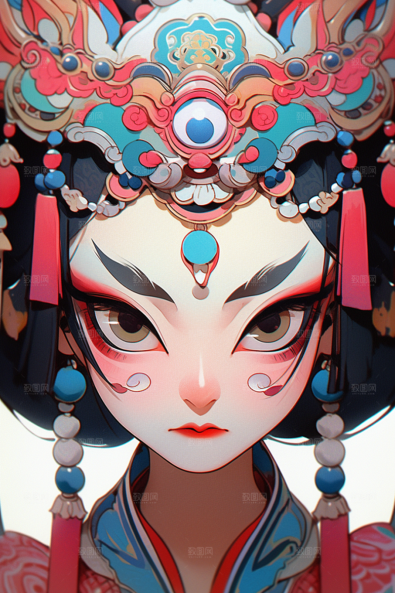 京剧女孩戏剧国潮插画