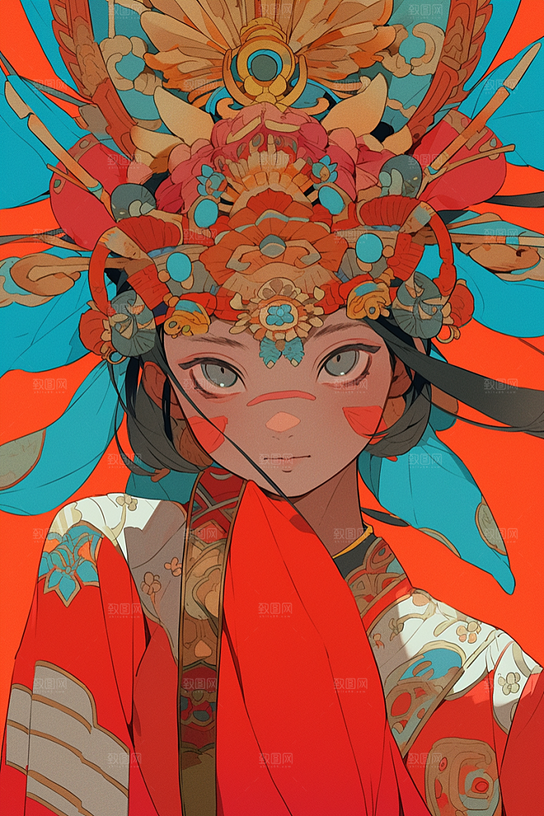 京剧女孩中式中国风插画