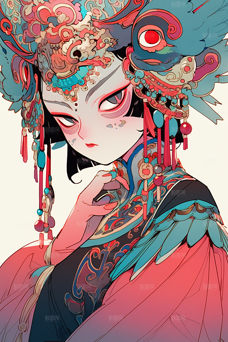 京剧女孩中国风国潮插画