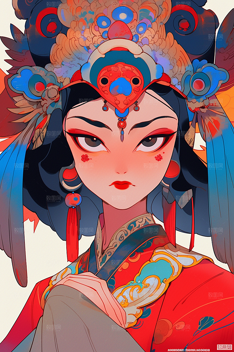 京剧女孩中国风传统风格插画