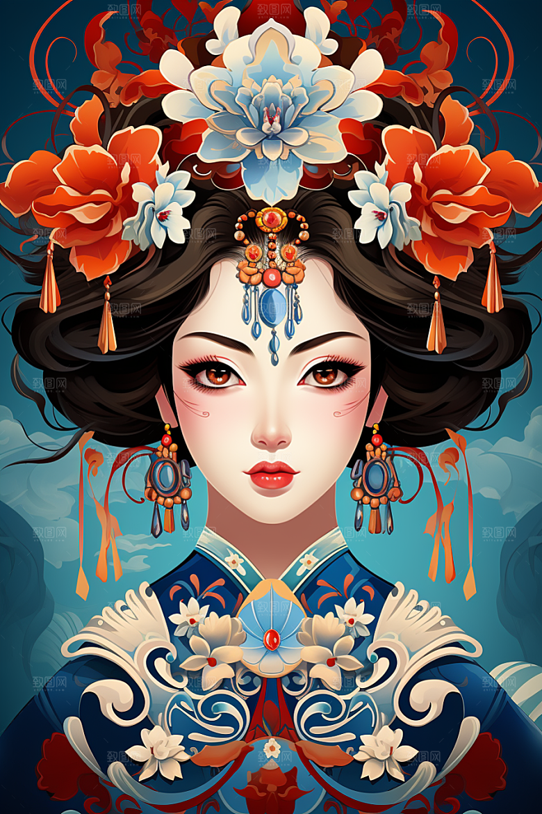 京剧女孩国粹传统风格插画