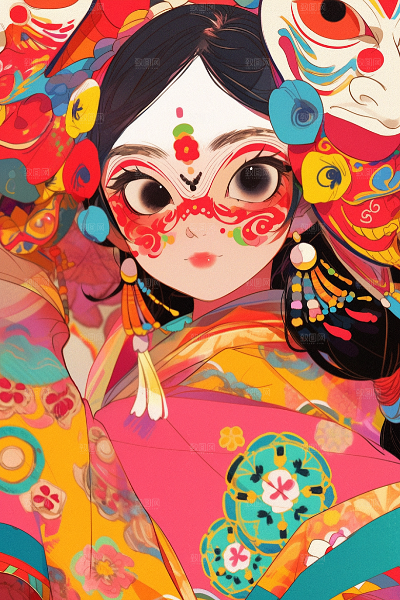 京剧女孩传统风格国粹插画