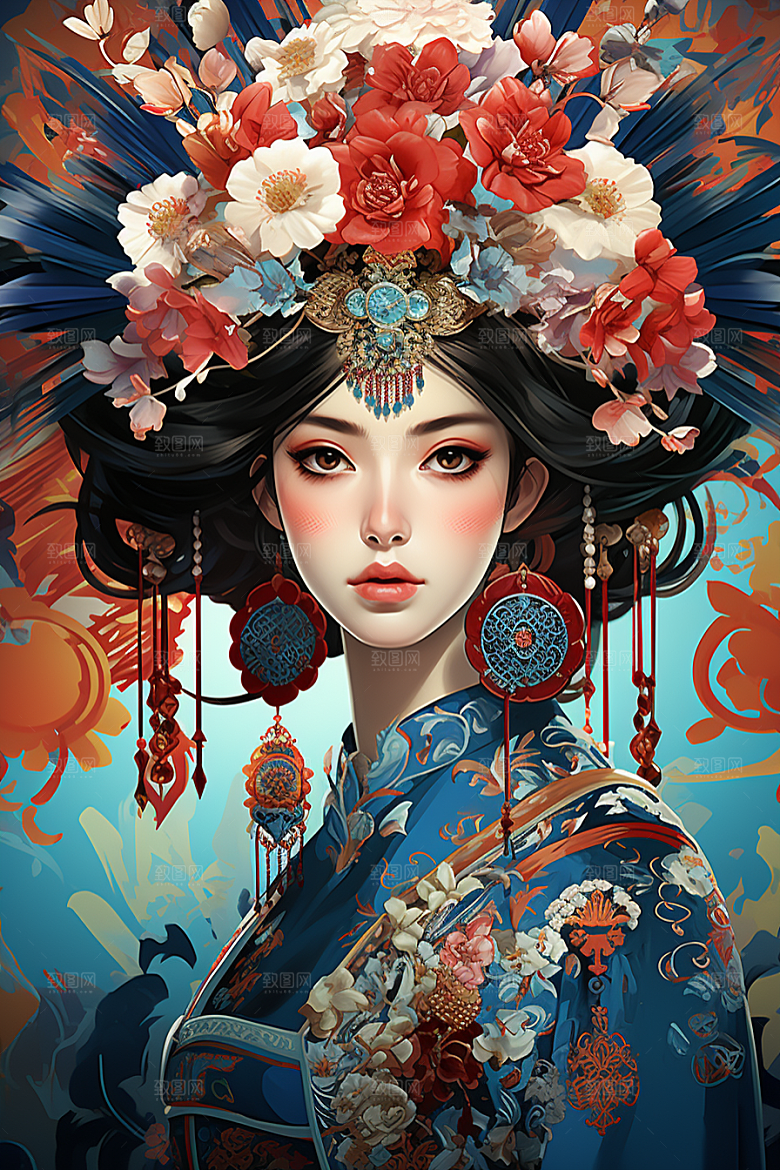 京剧女孩国粹中国风插画