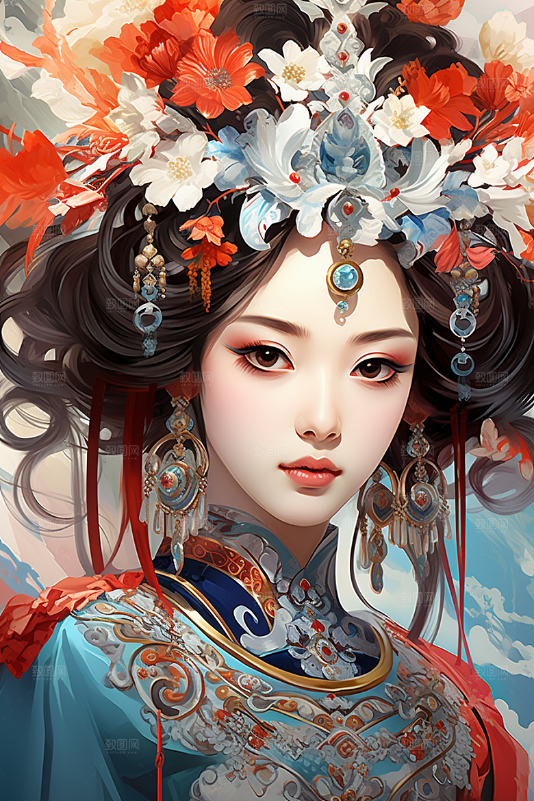 京剧女孩戏剧传统风格插画