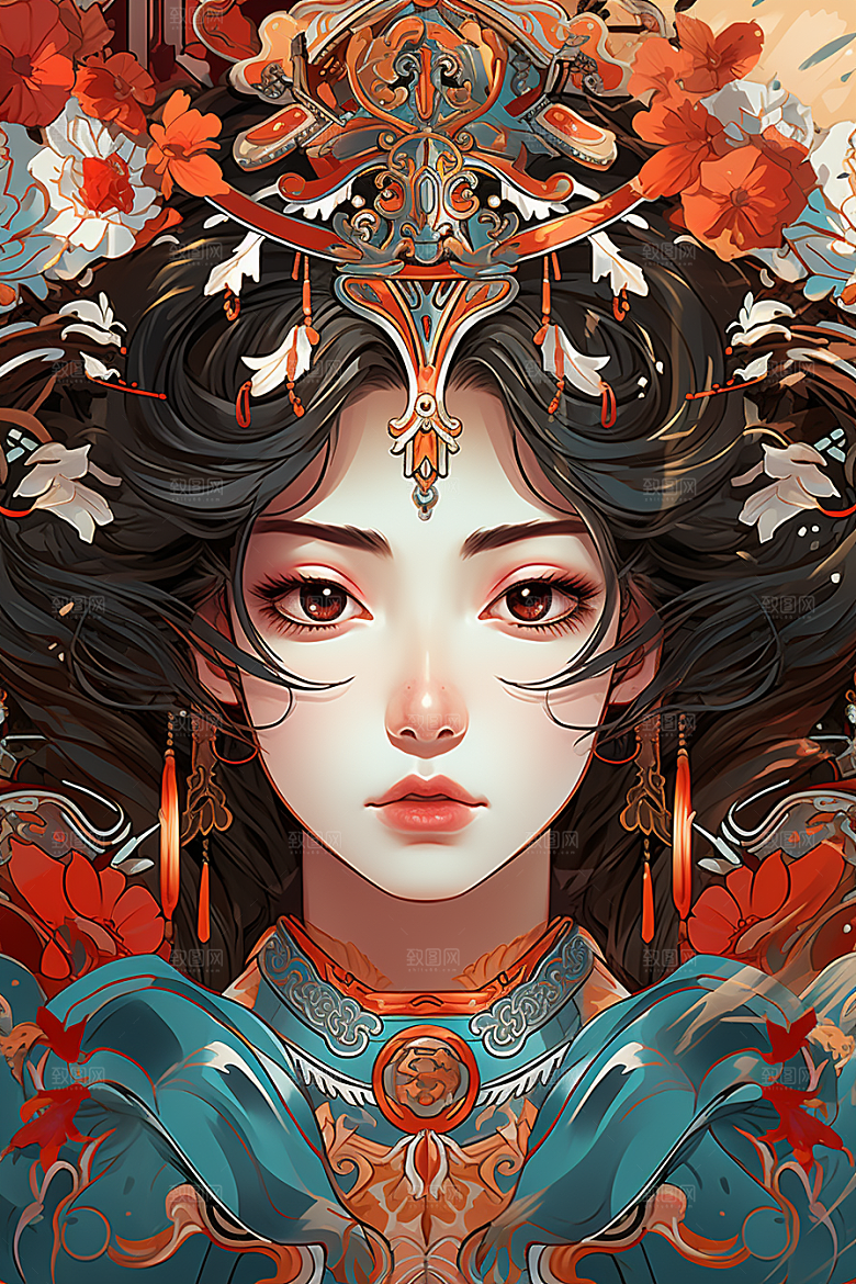 京剧女孩国潮扮相插画
