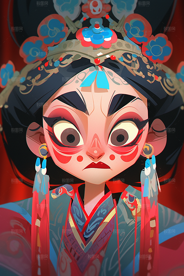 京剧女孩中式国潮插画