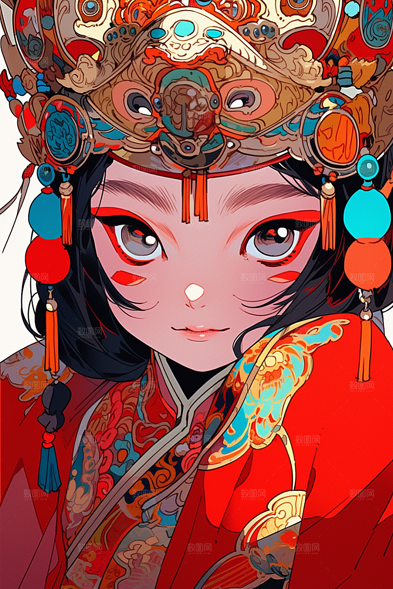 京剧女孩手绘戏剧插画