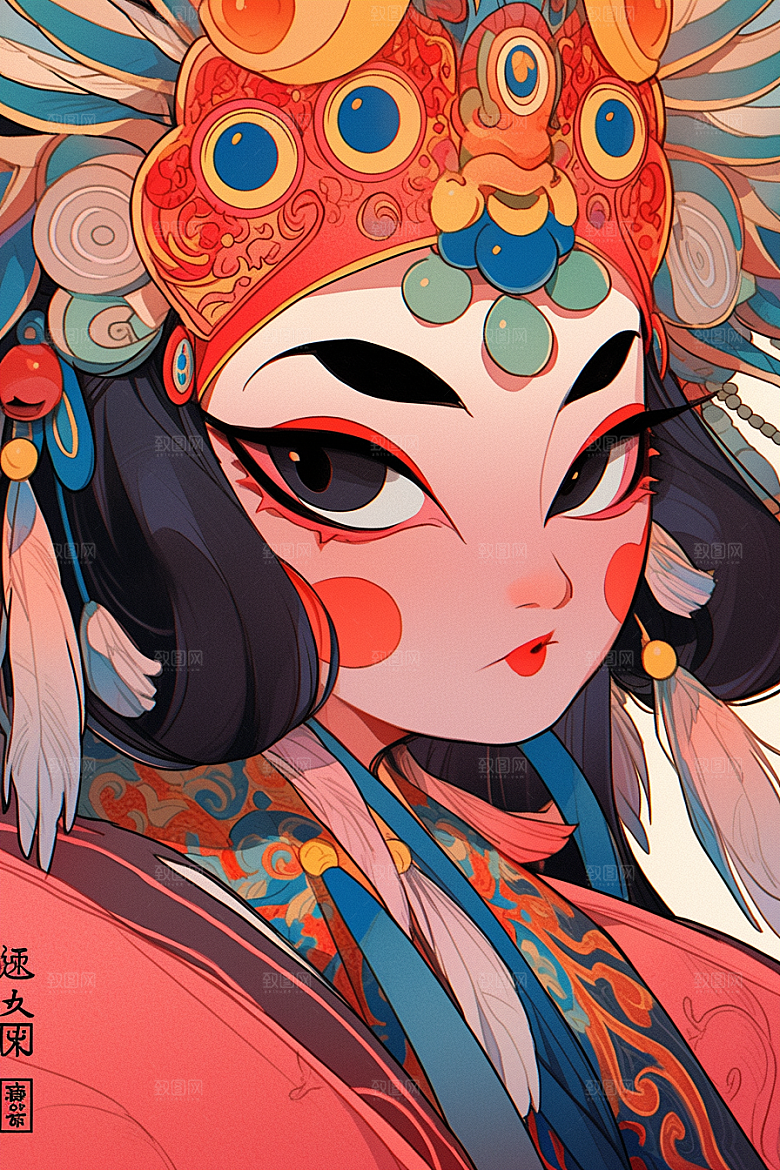 京剧女孩国粹中国风插画
