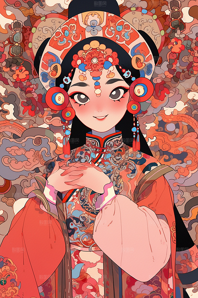 京剧女孩中国风传统风格插画