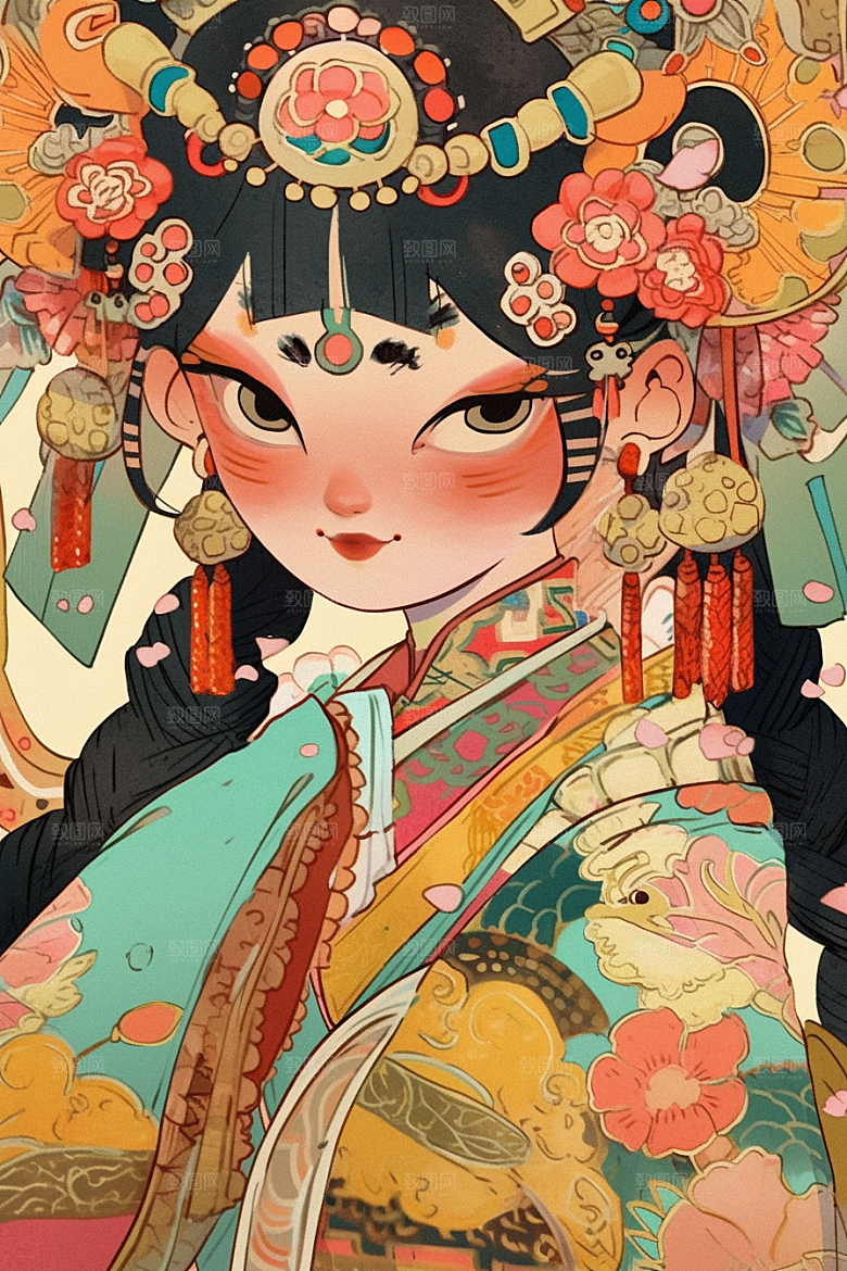 京剧女孩国粹戏曲插画