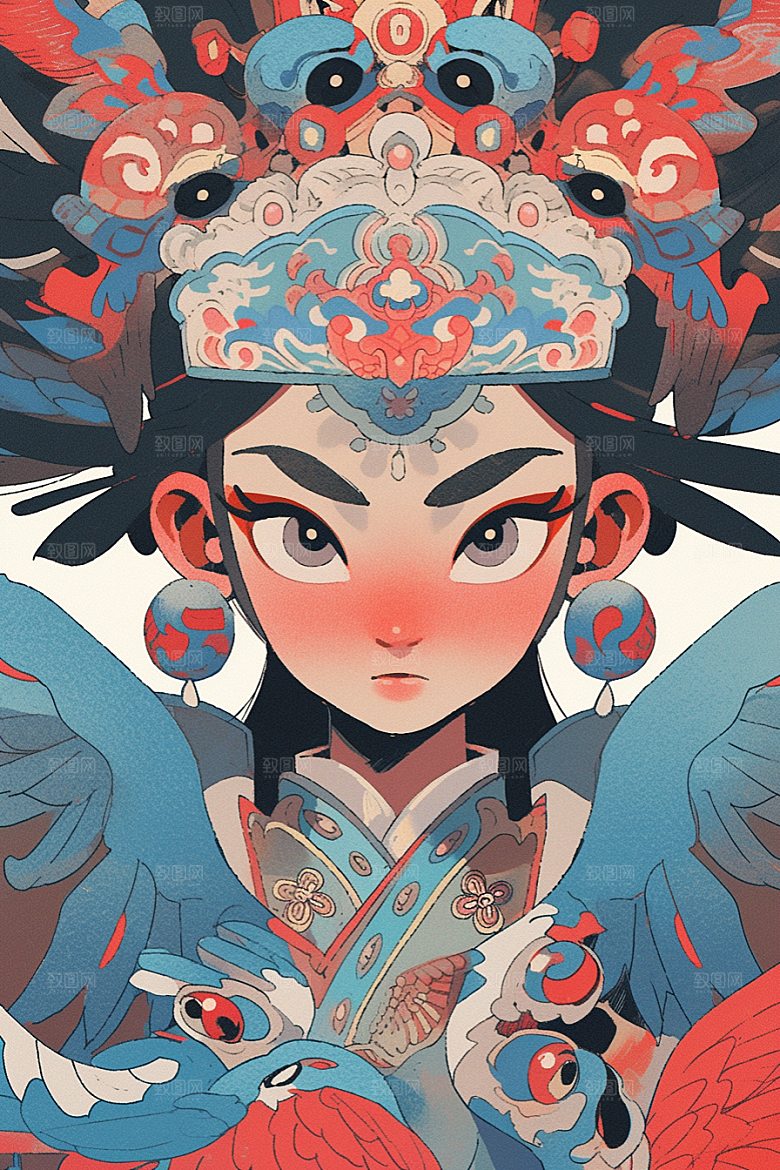 京剧女孩中式国粹插画