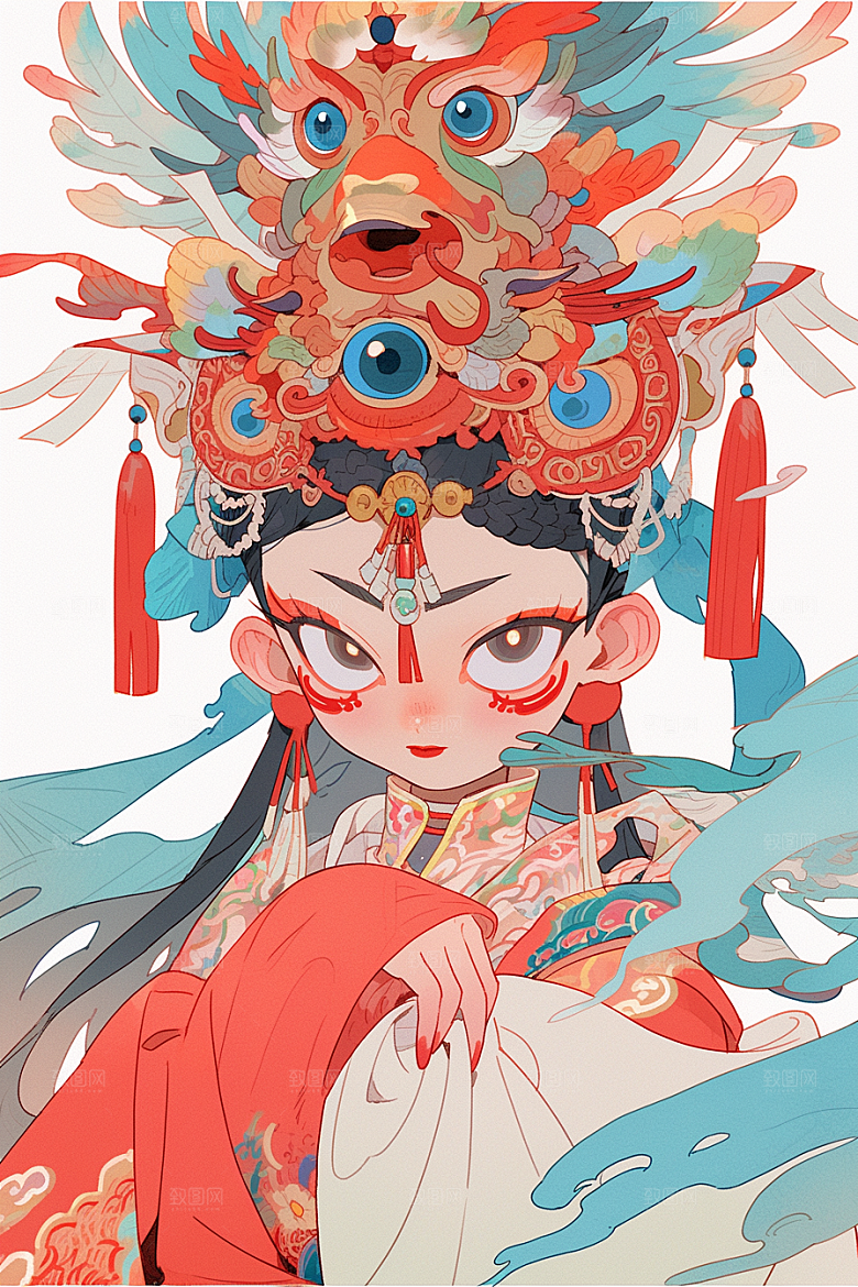 京剧女孩戏曲扮相插画