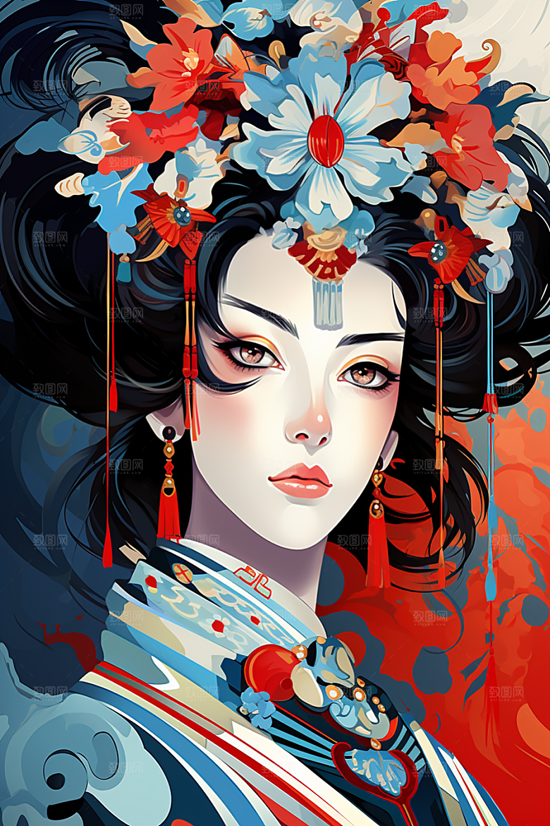 京剧女孩国粹手绘插画