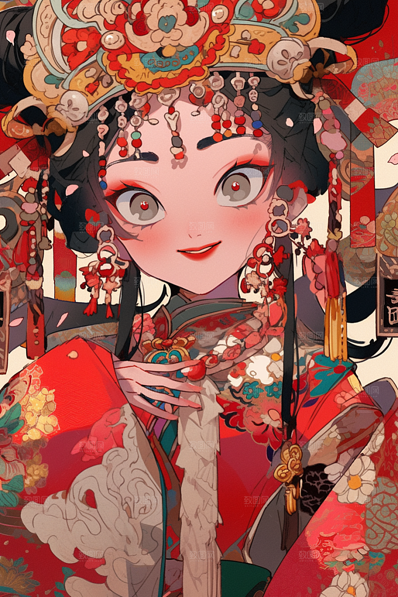 京剧女孩国粹手绘插画