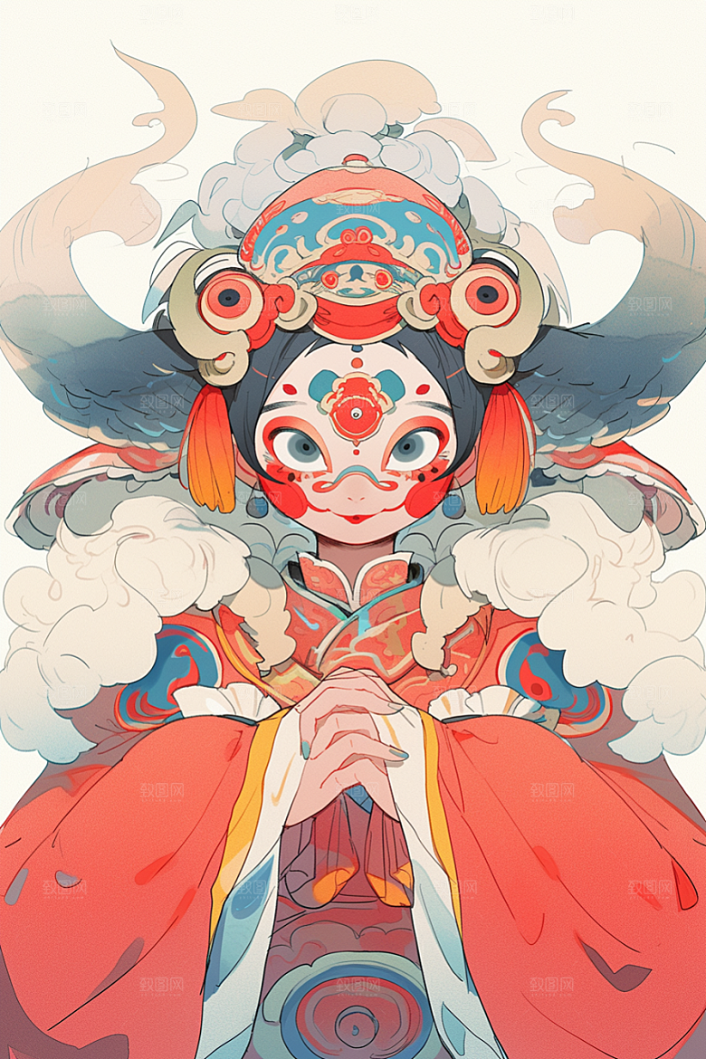 京剧女孩传统风格中式插画