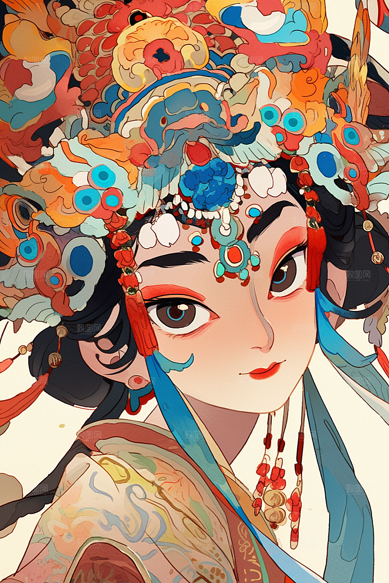 京剧女孩国潮扮相插画