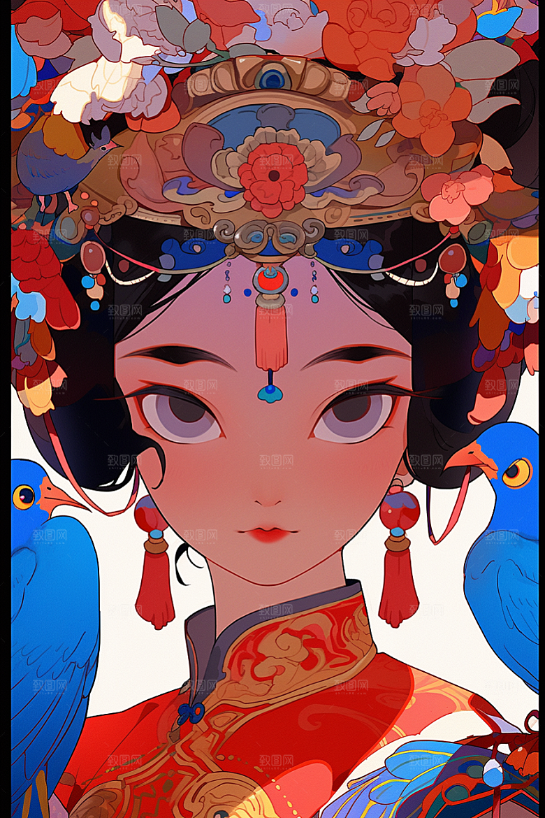京剧女孩戏曲扮相插画