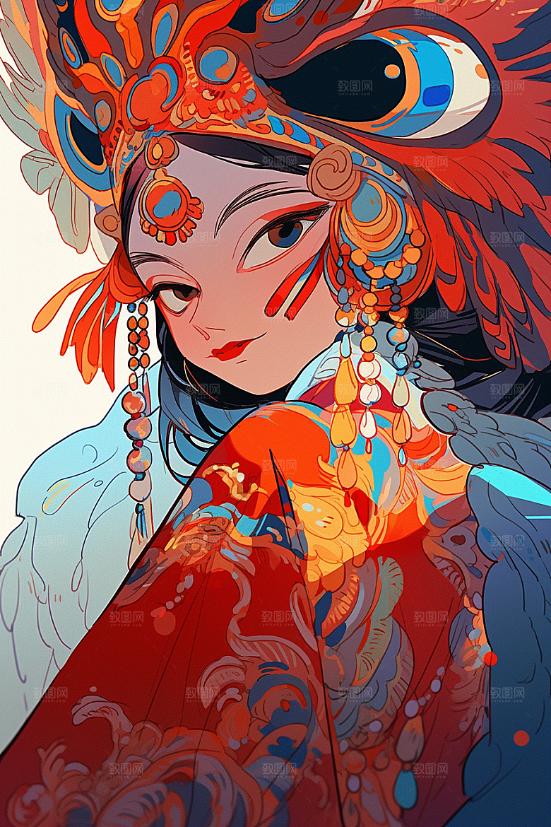 京剧女孩中国风国粹插画
