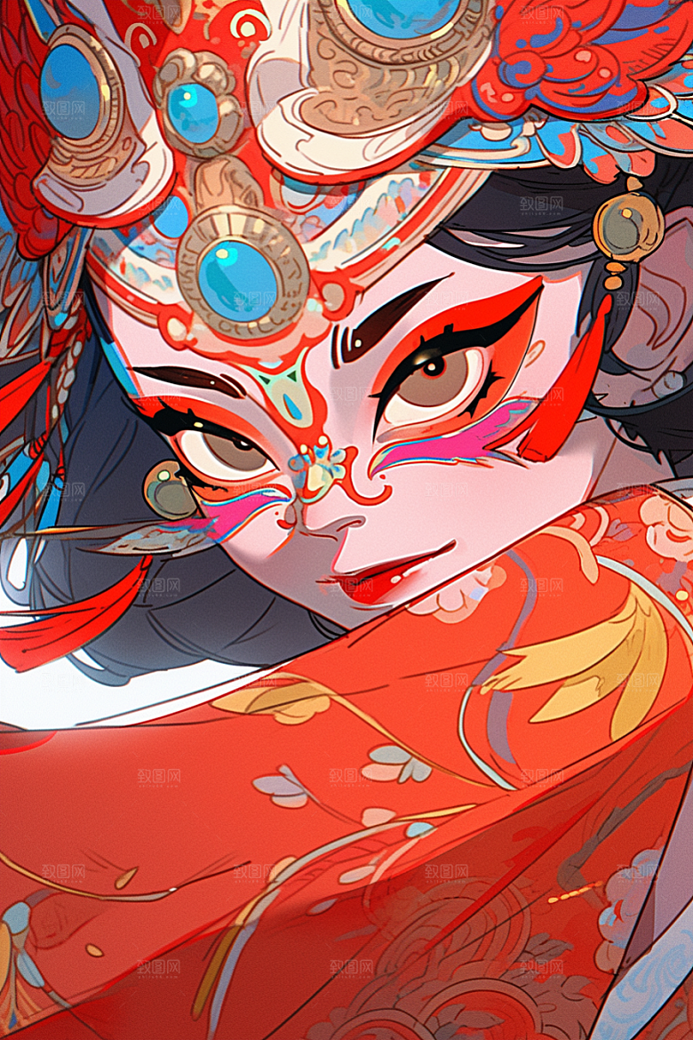 京剧女孩国潮扮相插画