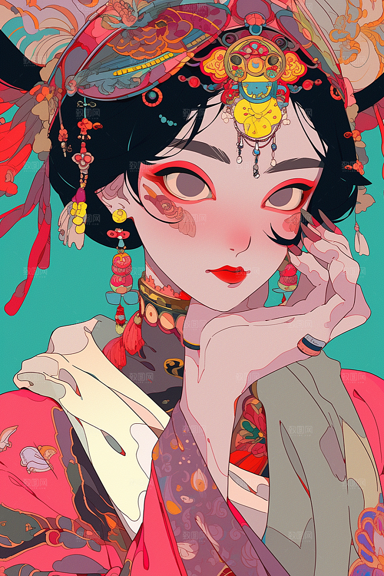 京剧女孩国粹手绘插画