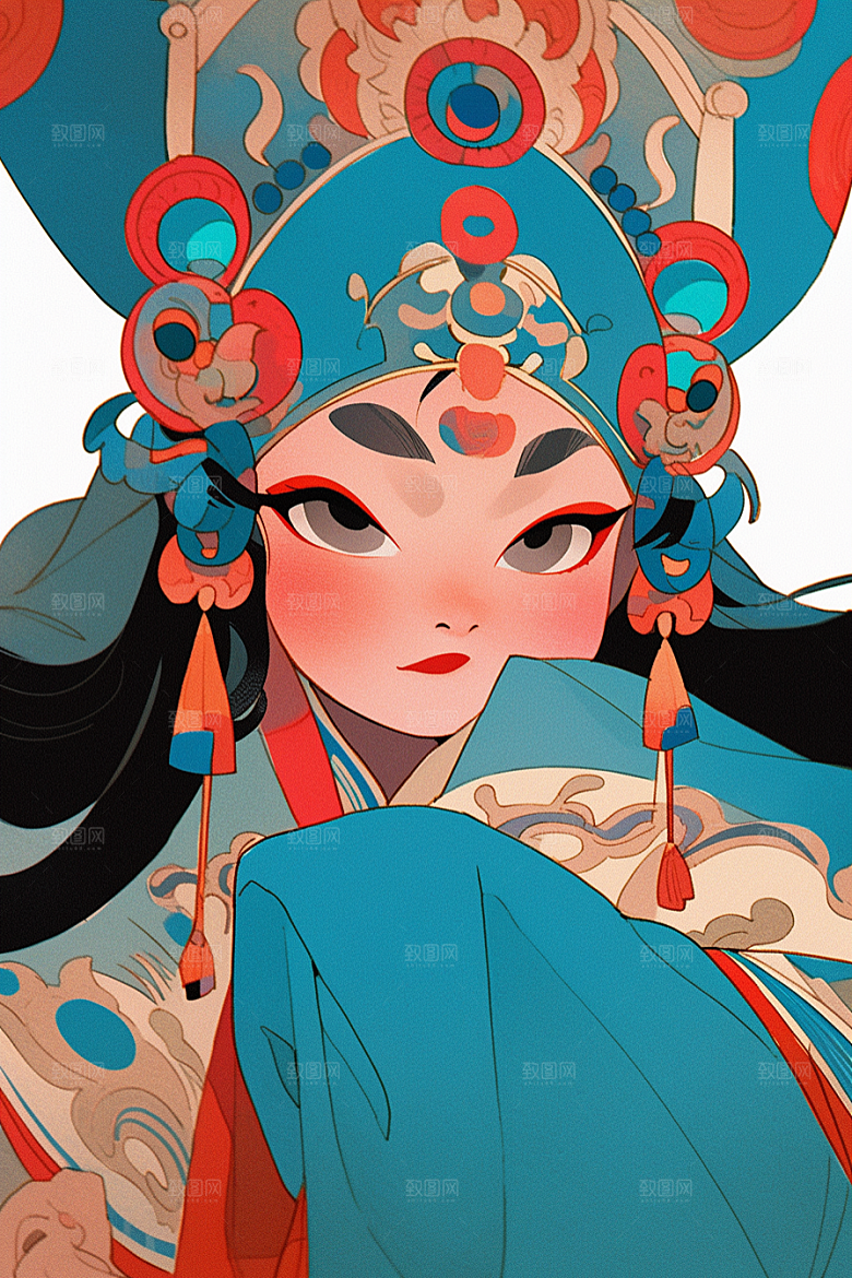 京剧女孩中国风传统风格插画