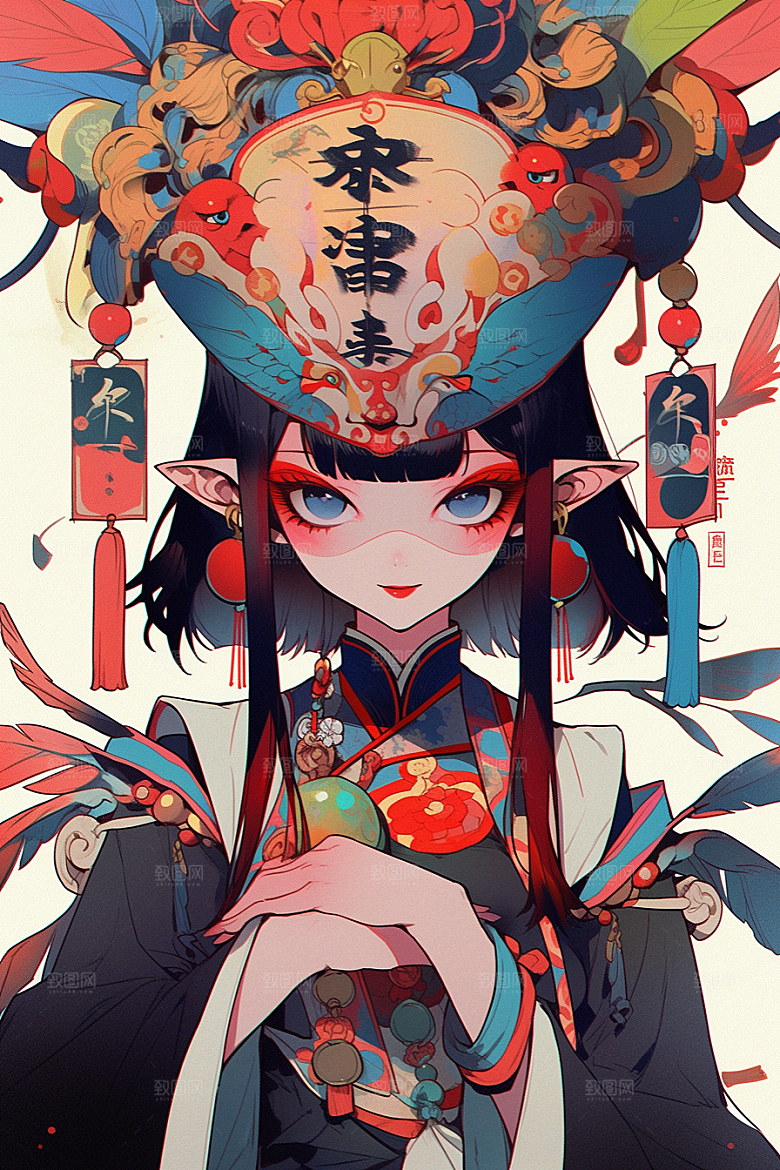 京剧女孩戏剧中国风插画