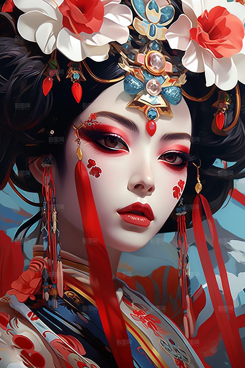 京剧女孩中式中国风插画