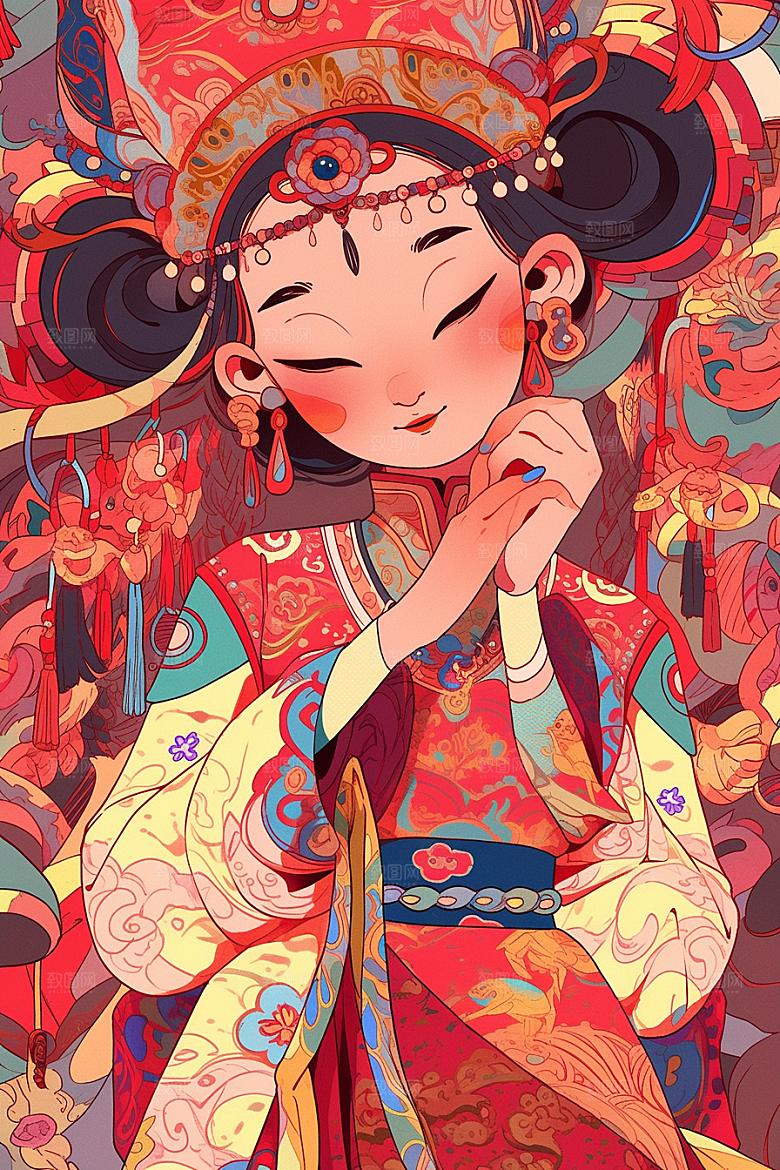 京剧女孩国潮戏剧插画