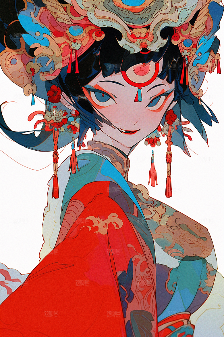 京剧女孩国潮戏曲插画