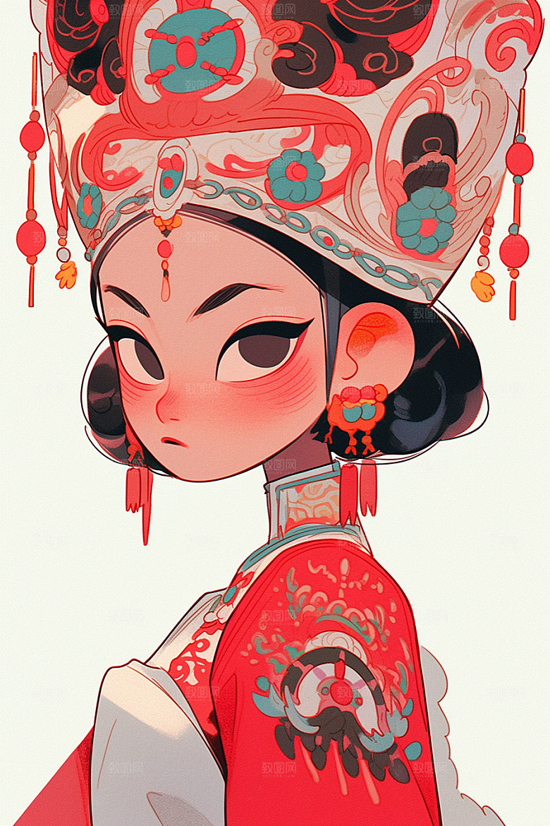 京剧女孩扮相传统风格插画