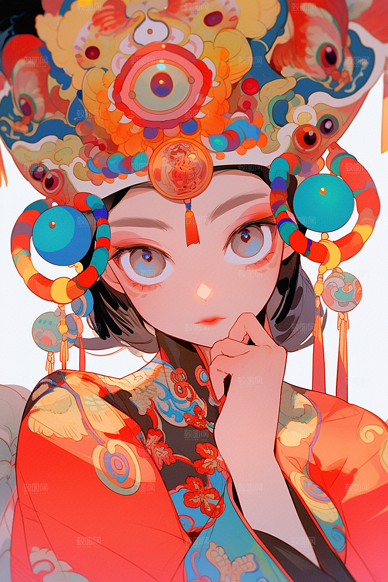 京剧女孩国潮传统风格插画