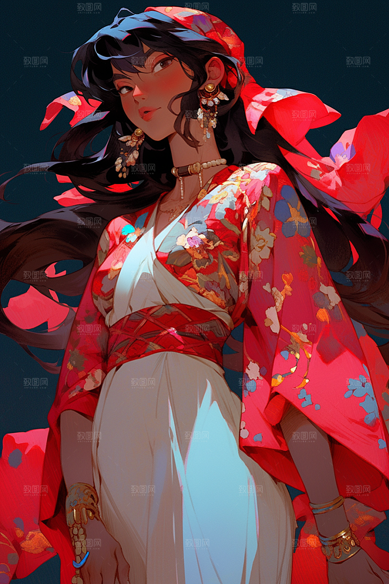 京剧女孩戏曲扮相插画