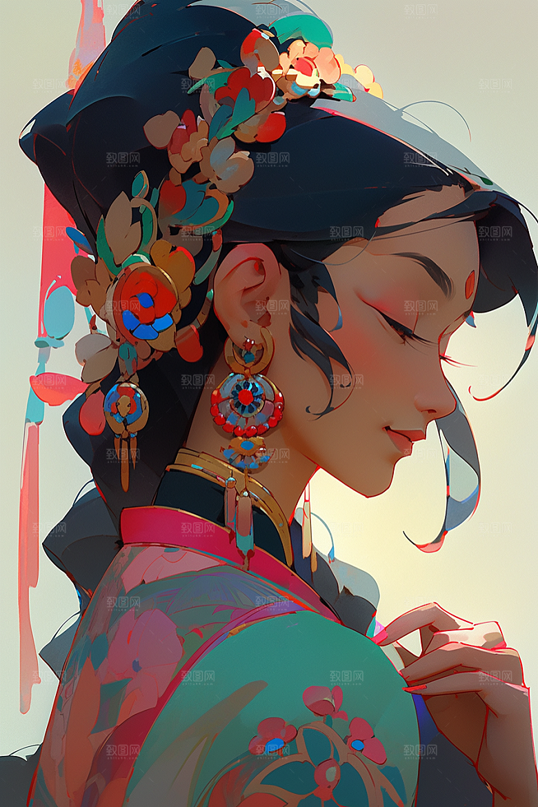 京剧女孩传统风格中式插画