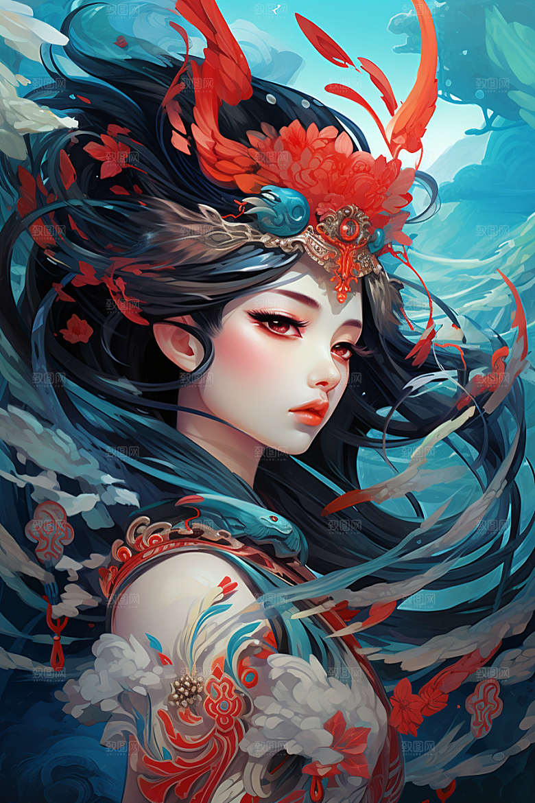 京剧女孩扮相传统风格插画