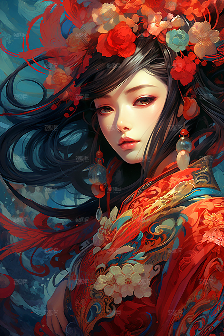 京剧女孩中式国粹插画
